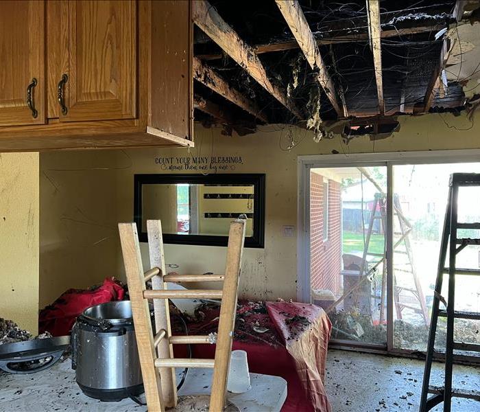 Fire damage in a dining room